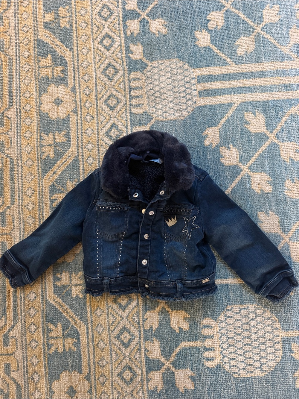 Mayoral Navy Blue Denim Jacket with Faux Fur Collar